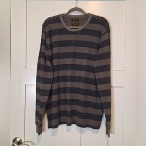 Lucky Brand Washed & Worn Striped Long Sleeve Shirt Gray Blue Cotton Size XXL